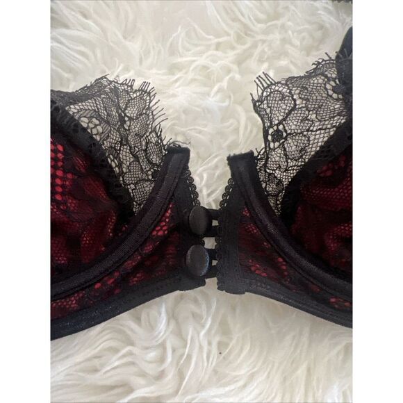 Seven Til Midnight Satin & Eyelash Lace Bra Red / Black Women Lingerie Medium - Picture 7 of 7